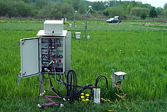 Internal view of the cable data logger box for the soil temperature measurement system (Controller Area Network bus module system) at the Jena experimental site.&nbsp; (Picture: Karl Kübler / MPI BGC Jena)