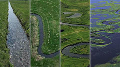 Example of gradient of land management interventions for river shape, from intensification to the restoration of flooding regimes (rewilding). (Picture: Marek Giergiczny)