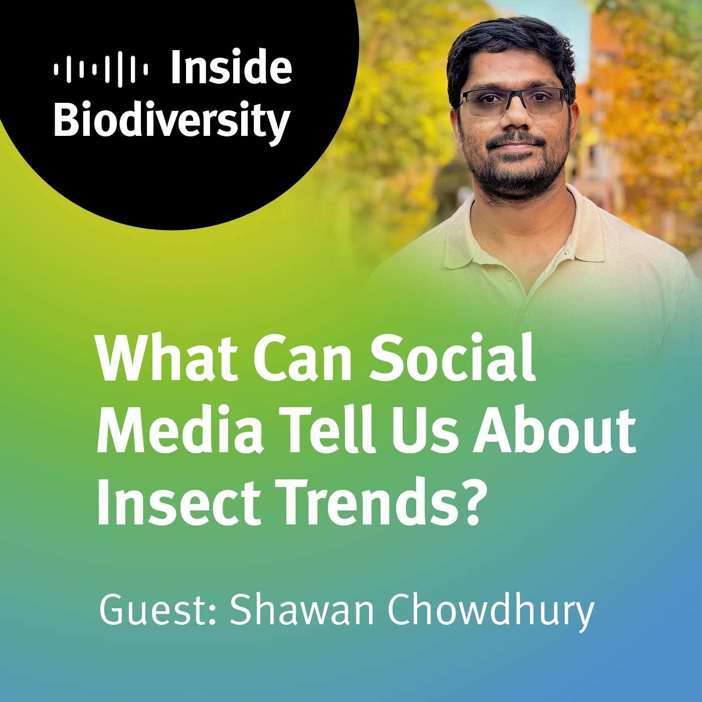 idiv-Cover of the iDiv podcast episode 14 What Can Social Media Tell Us About Insect Trends? with guest Shawan Chowdhury