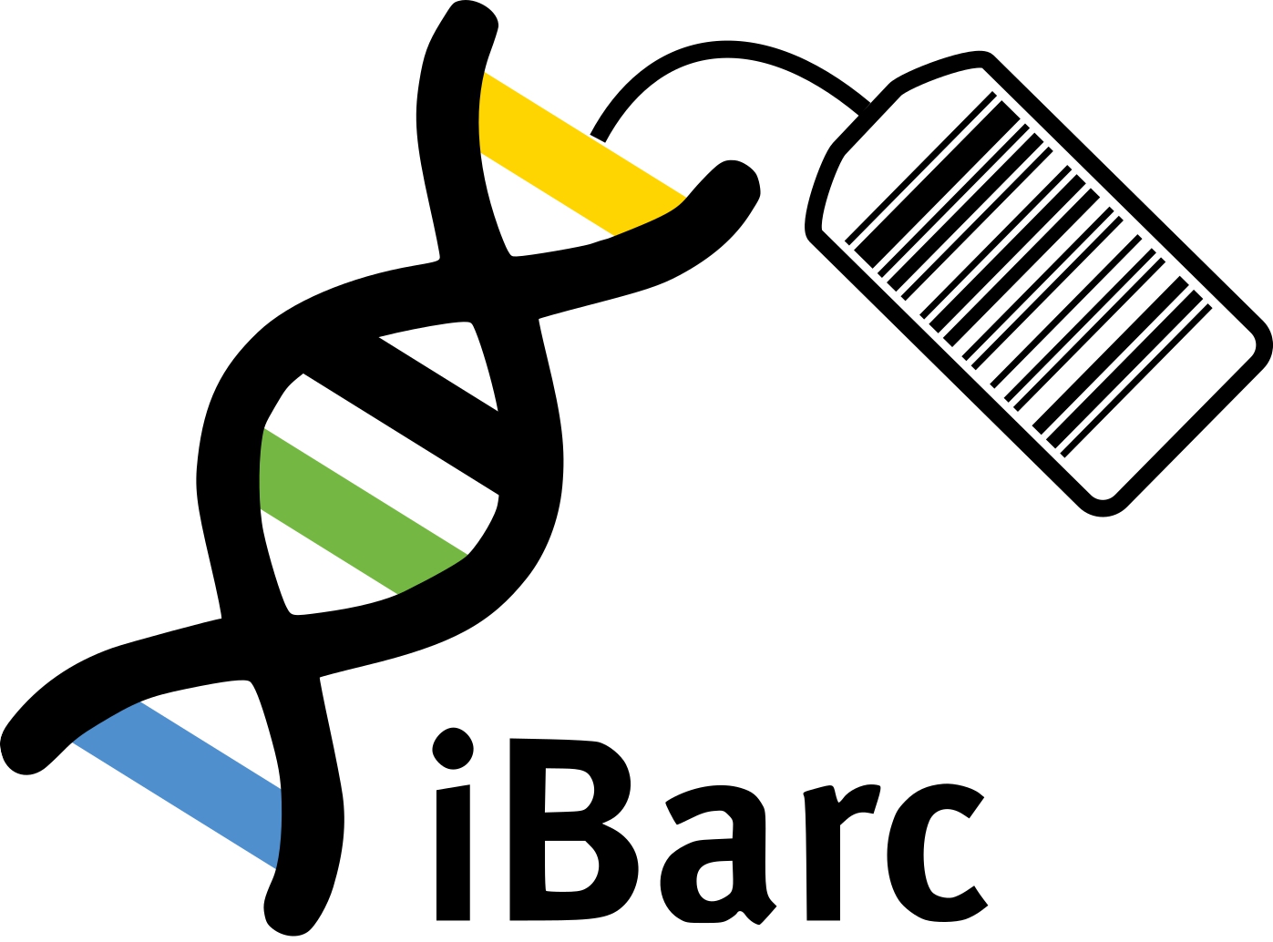 idiv-iBARC Logo with DNA and iDiv colors yellow, green, blue
